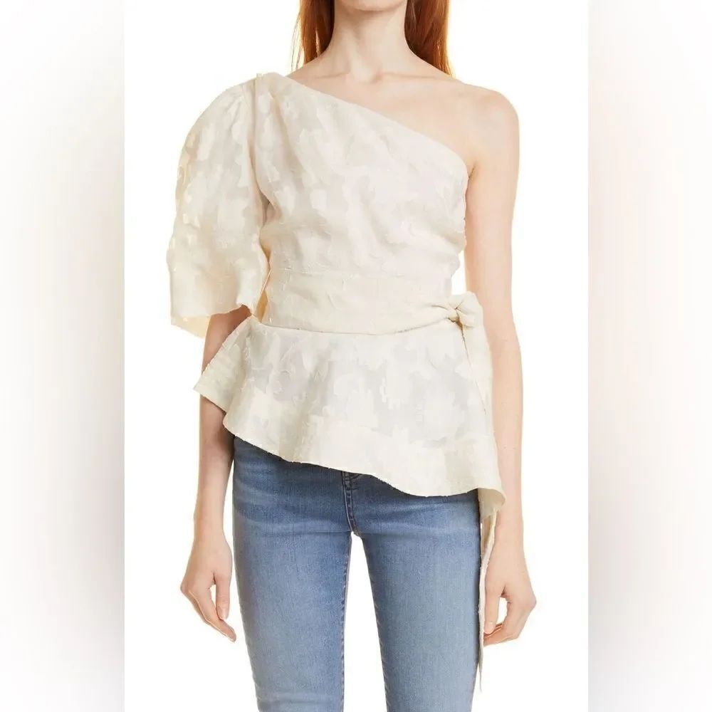 VERONICA BEARD Fete One-Shoulder Coupé Silk Top in ECRU Size 8